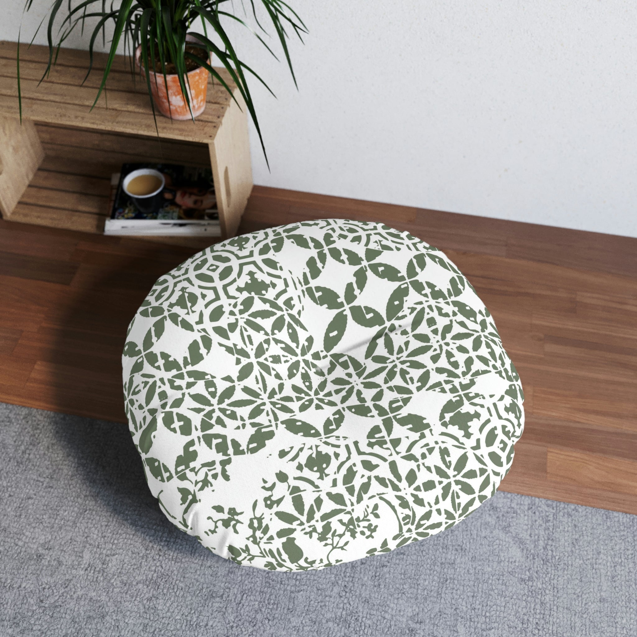 Tufted Floor Pillow, Round  - Timeless - Olive