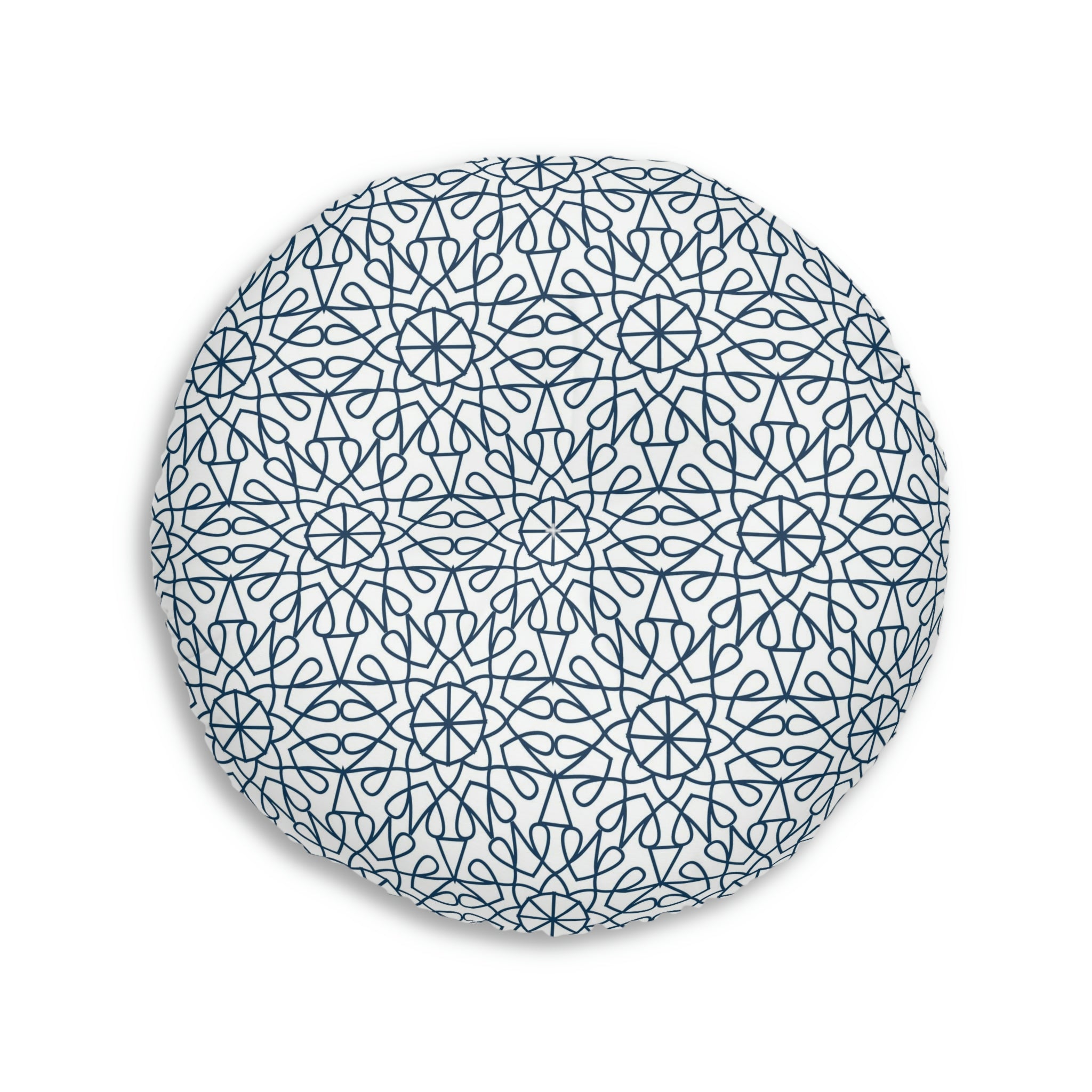 Tufted Floor Pillow, Round - Geometry - Midnight Blue