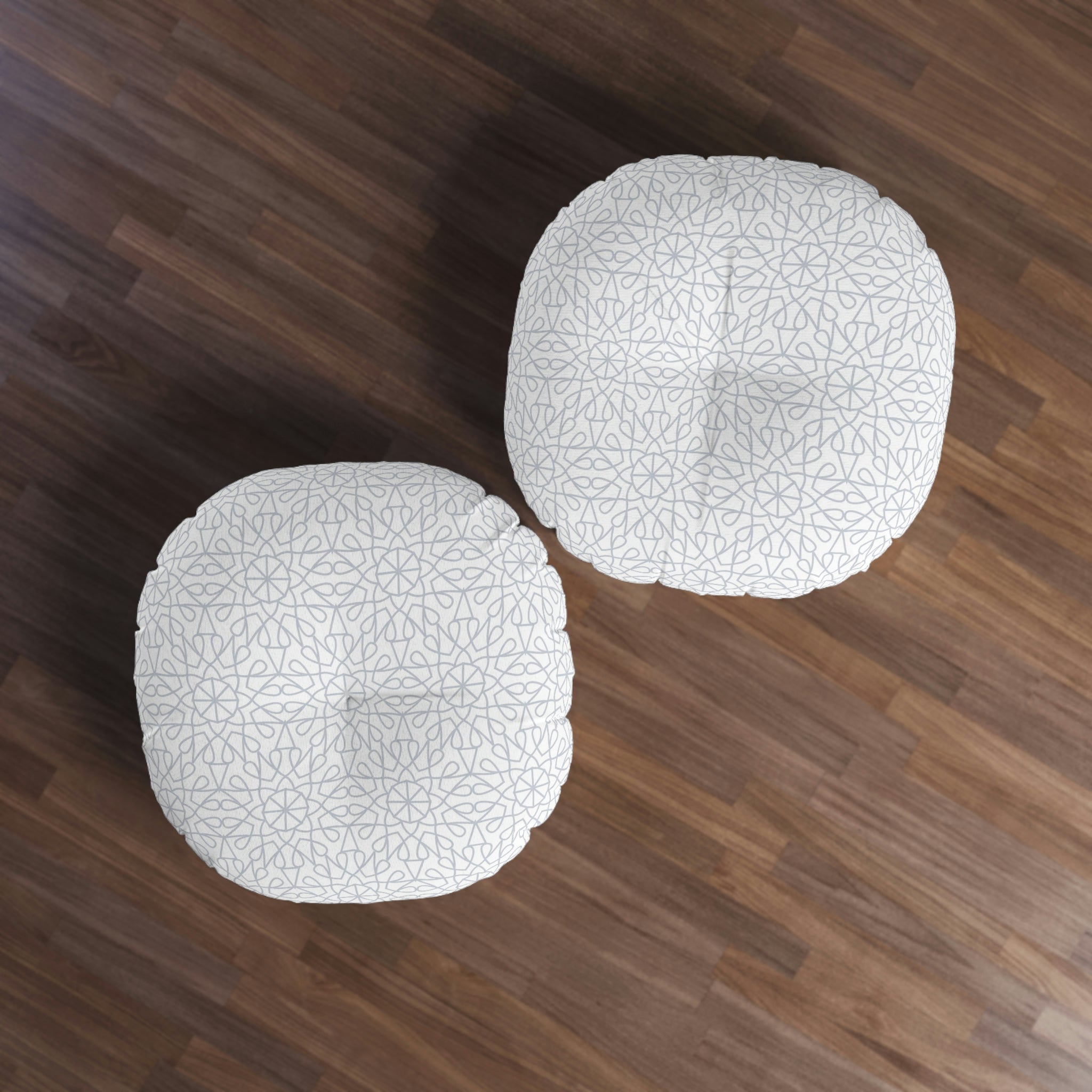 Tufted Floor Pillow, Round - Geometry - Light Gray