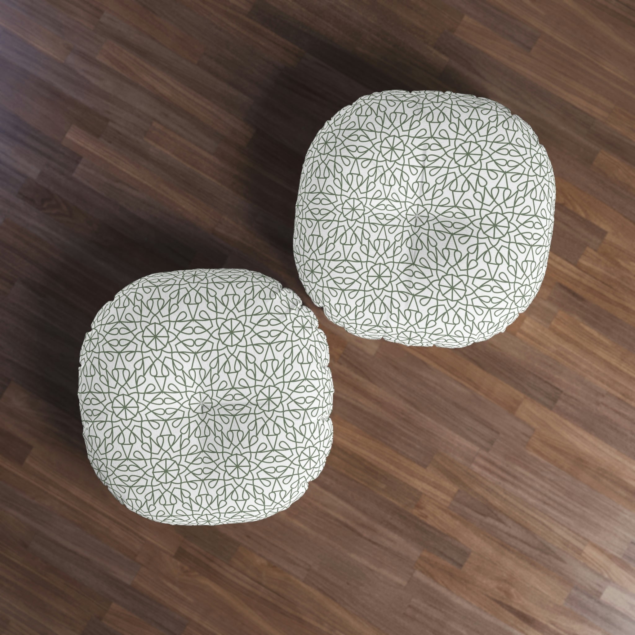 Tufted Floor Pillow, Round - Geometry - Olive