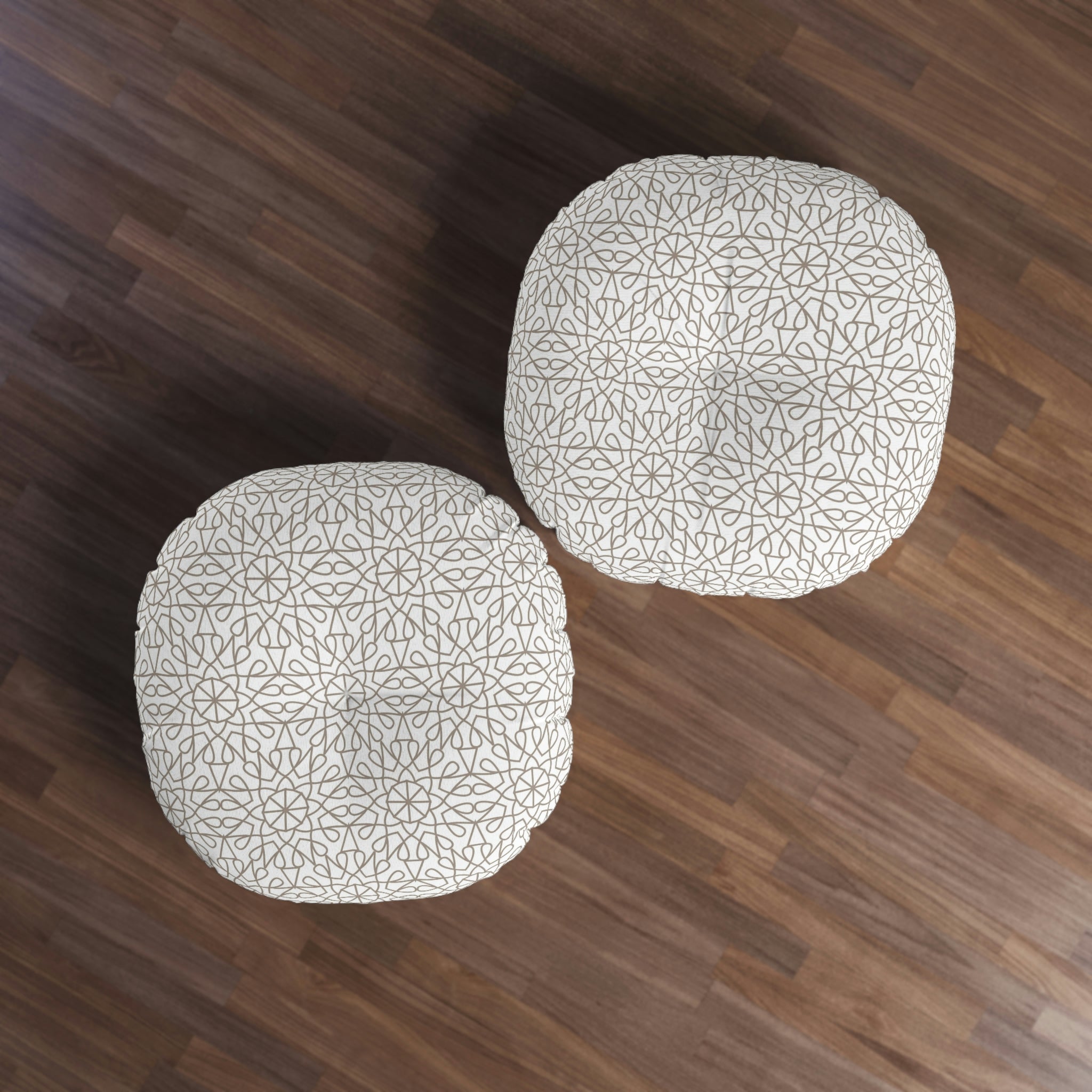 Tufted Floor Pillow, Round - Geometry - Taupe