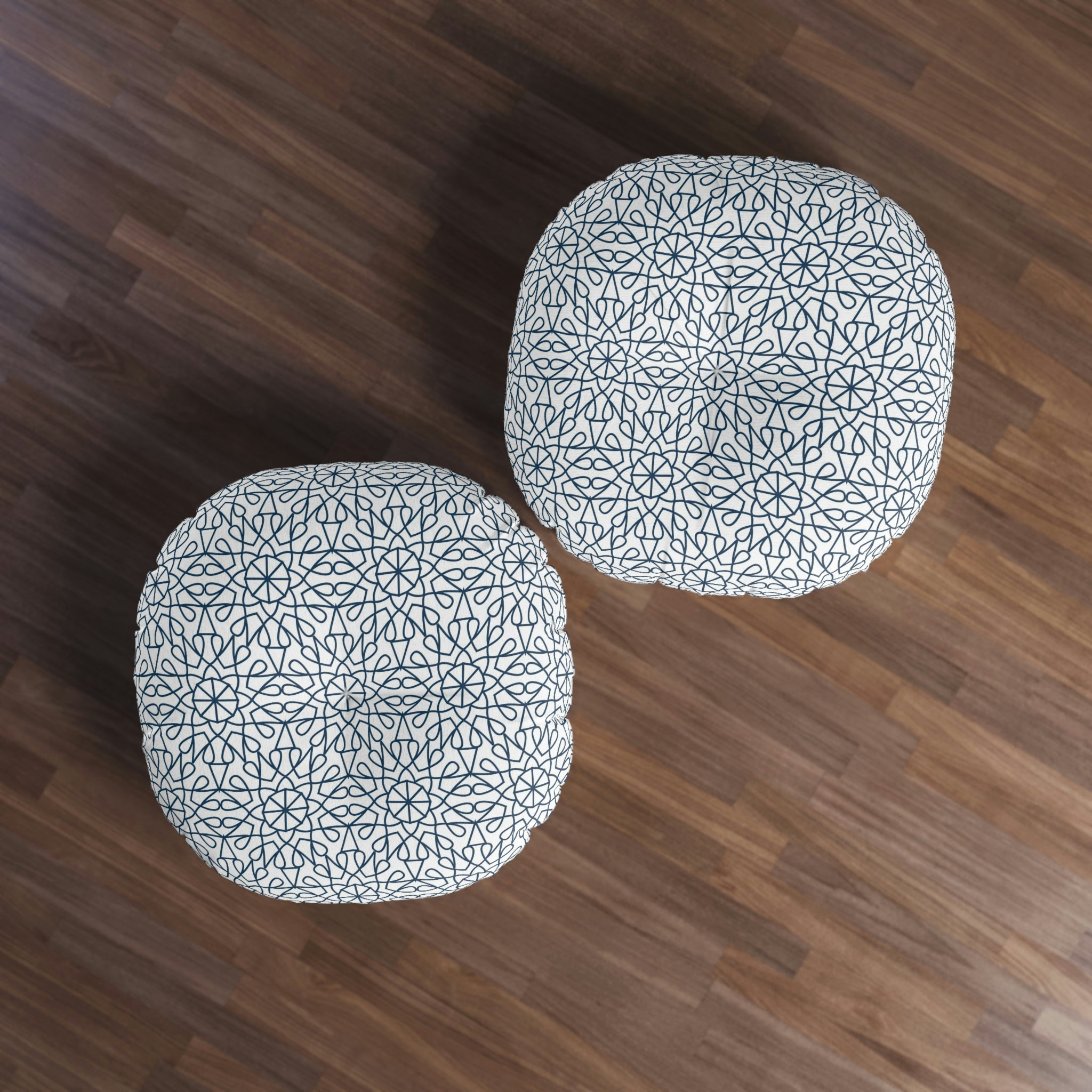 Tufted Floor Pillow, Round - Geometry - Midnight Blue