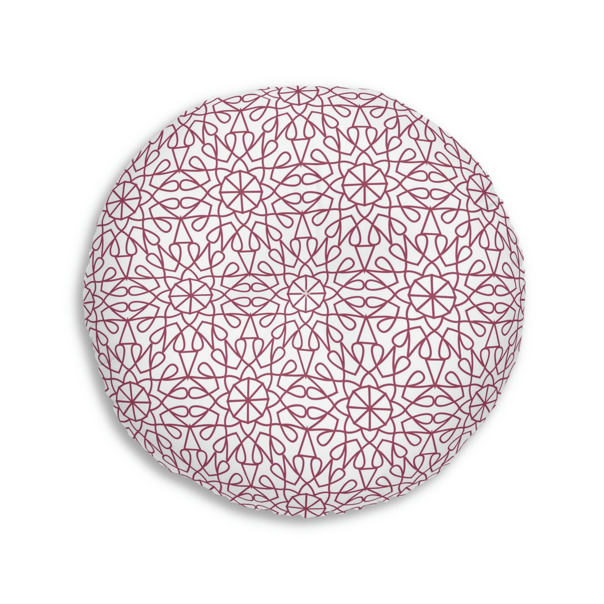 Tufted Floor Pillow, Round - Geometry - Burgundy