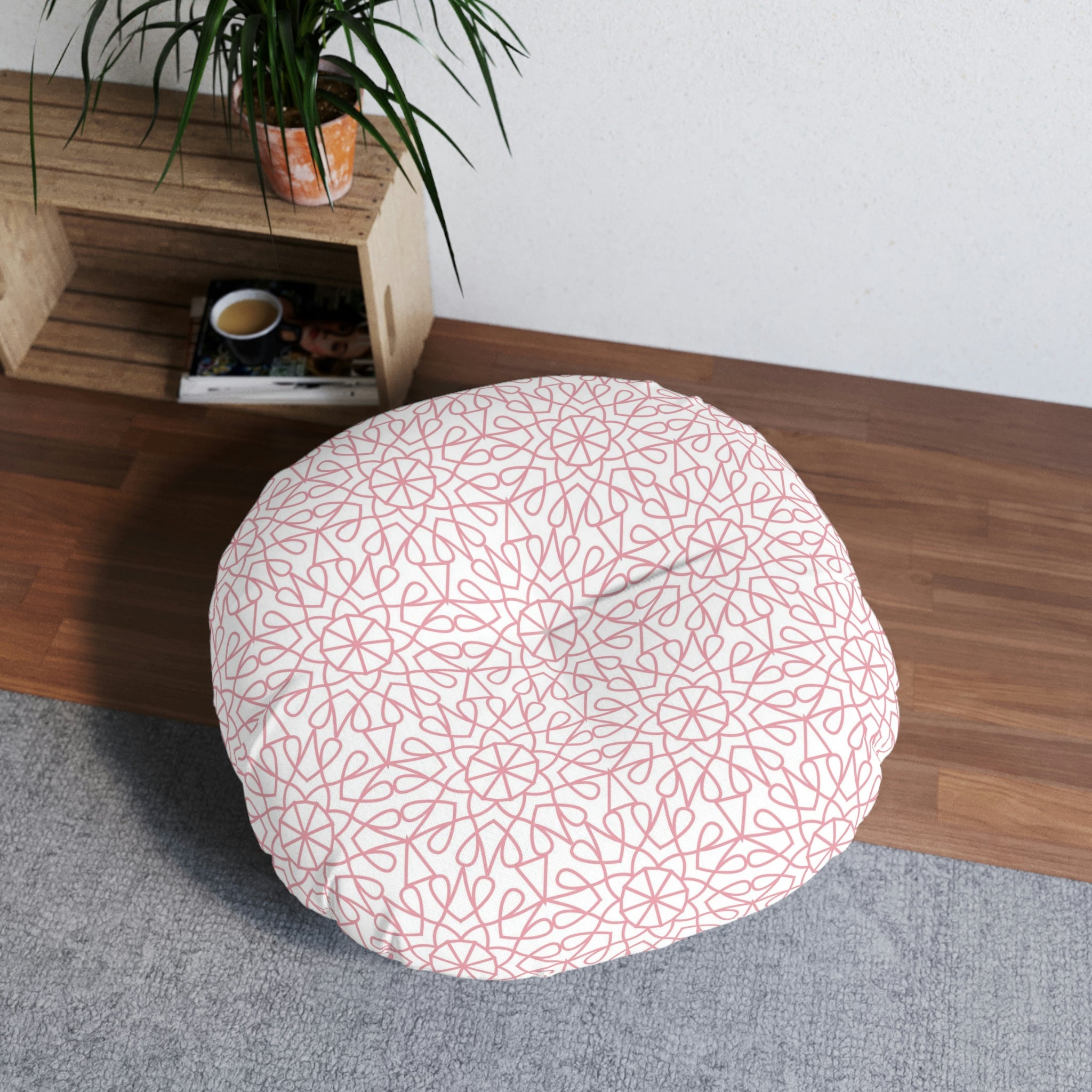 Tufted Floor Pillow, Round - Geometry - Rose