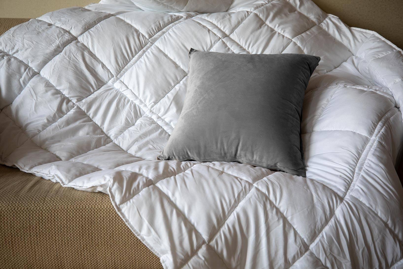 Light Gray Cushion Quilt Pillow + Comforter 2-in-1