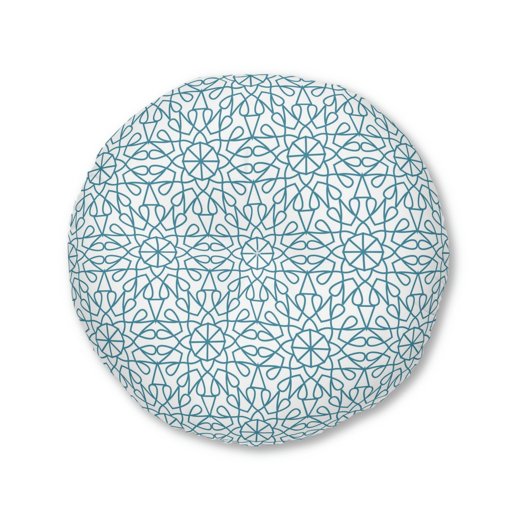 Tufted Floor Pillow, Round - Geometry - Aquamarine