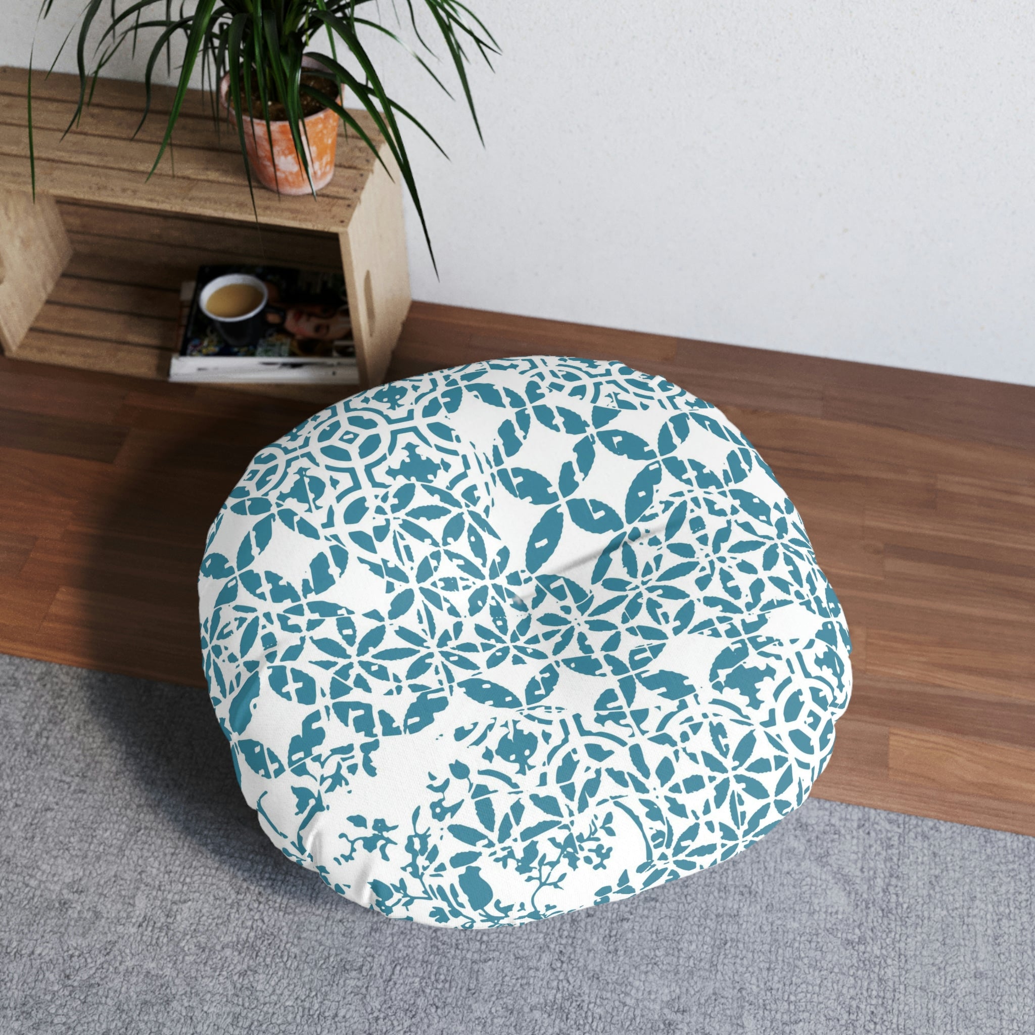 Tufted Floor Pillow, Round - Timeless - Aquamarine