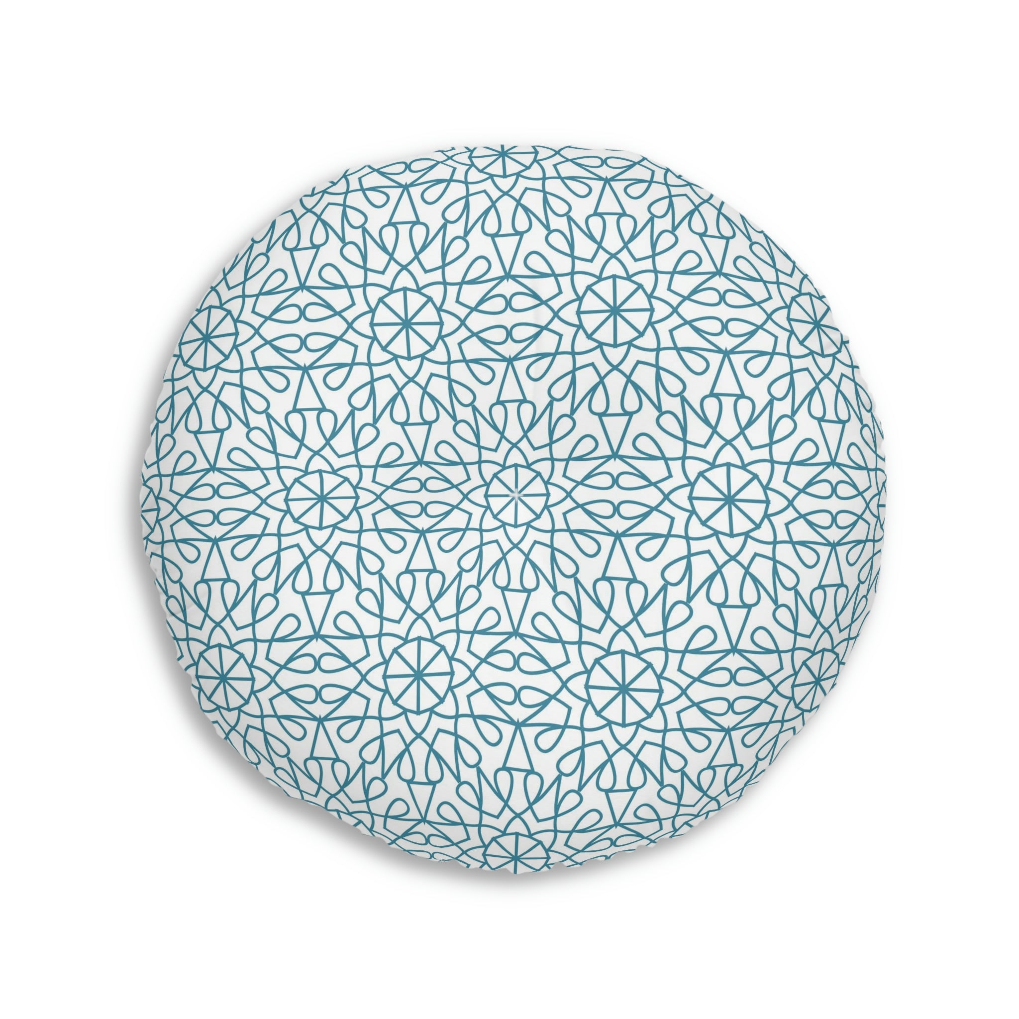Tufted Floor Pillow, Round - Geometry - Aquamarine