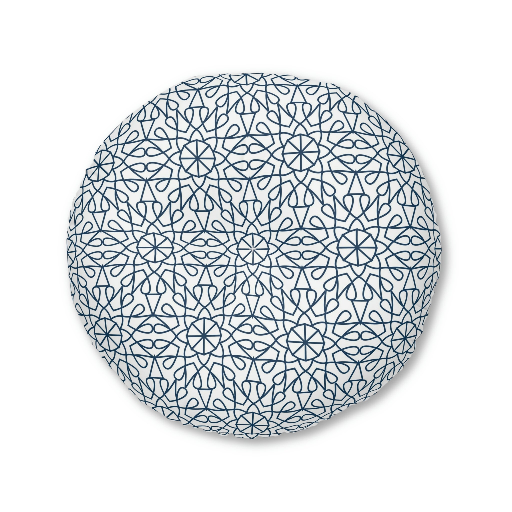 Tufted Floor Pillow, Round - Geometry - Midnight Blue