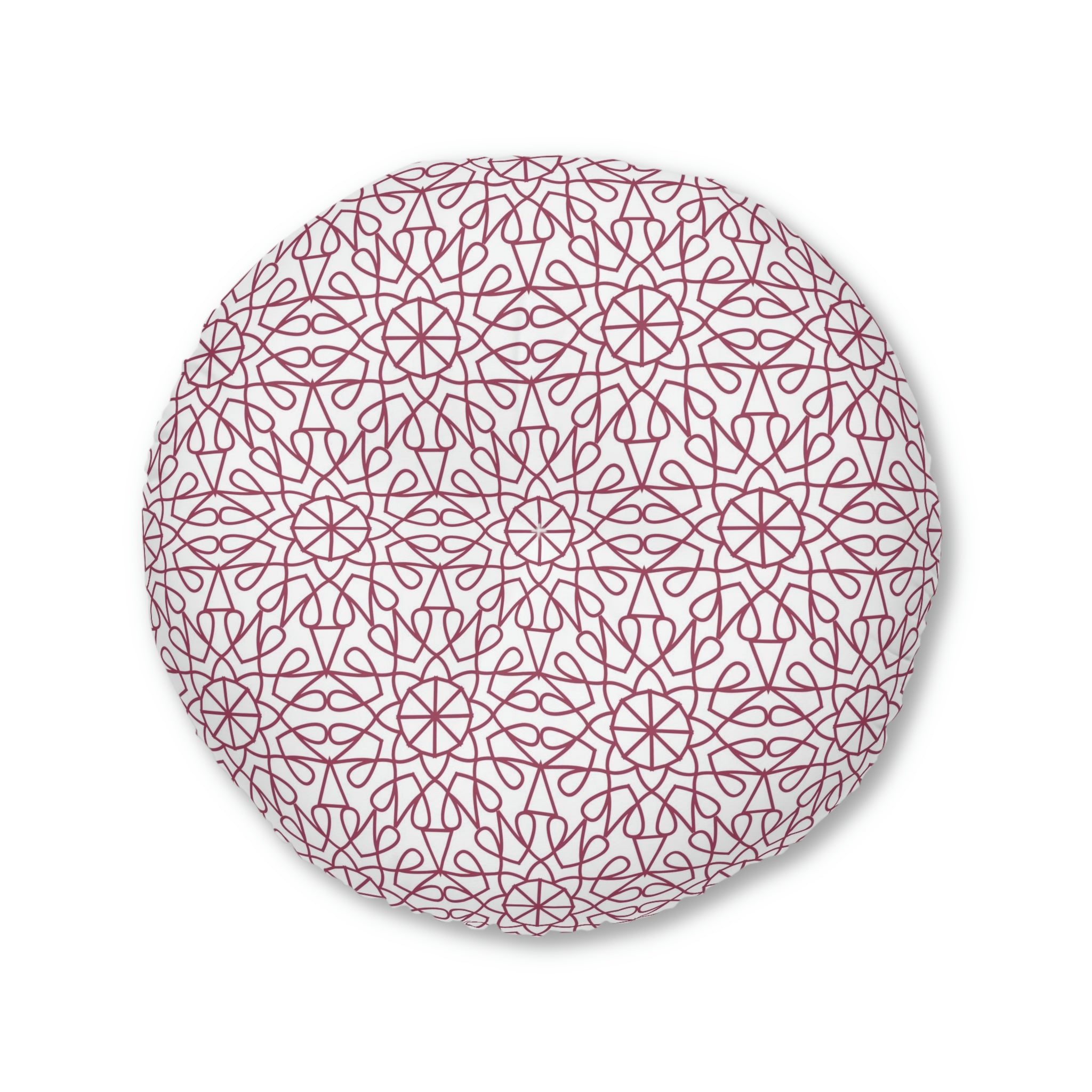 Tufted Floor Pillow, Round - Geometry - Burgundy