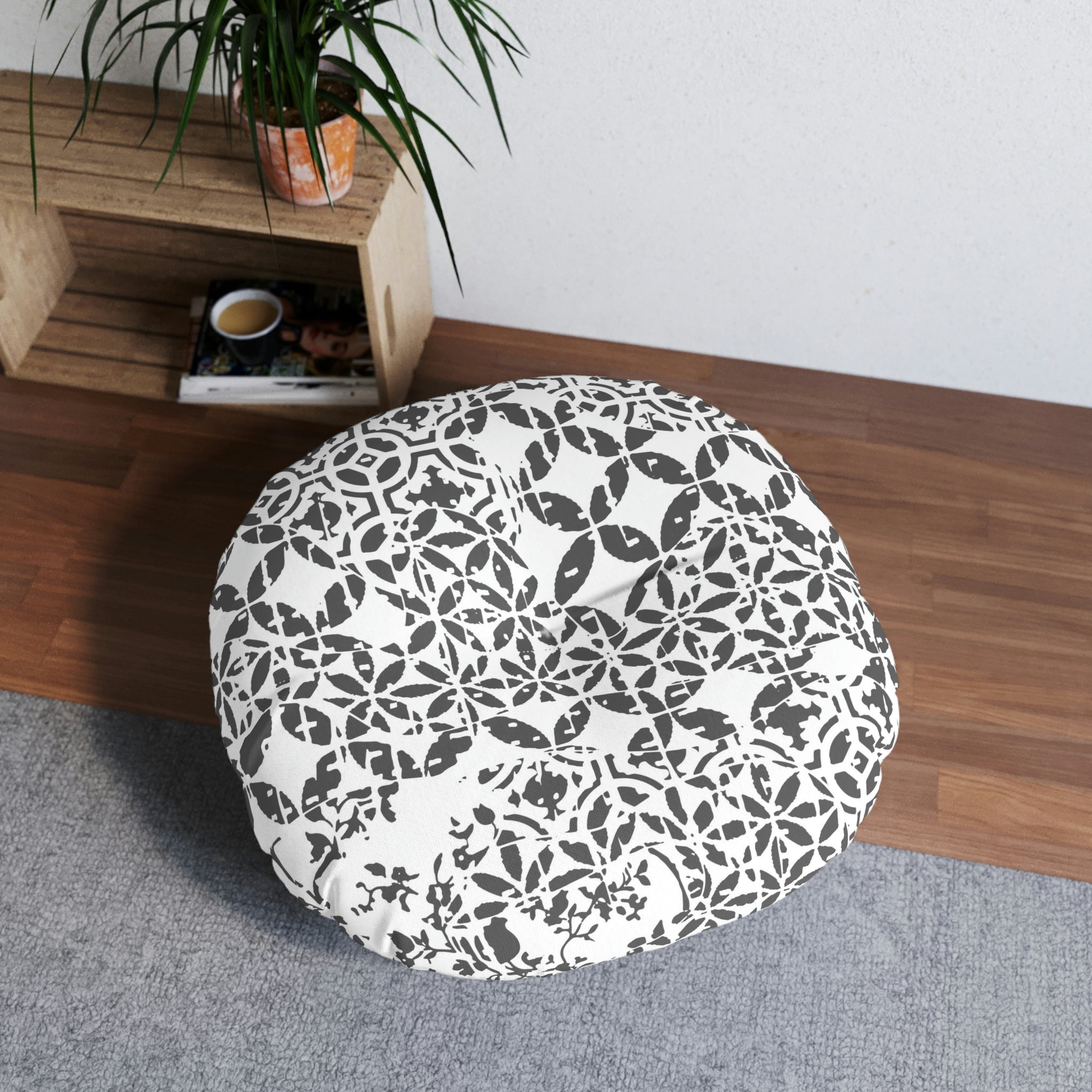 Tufted Floor Pillow, Round  - Timeless - Dark Gray
