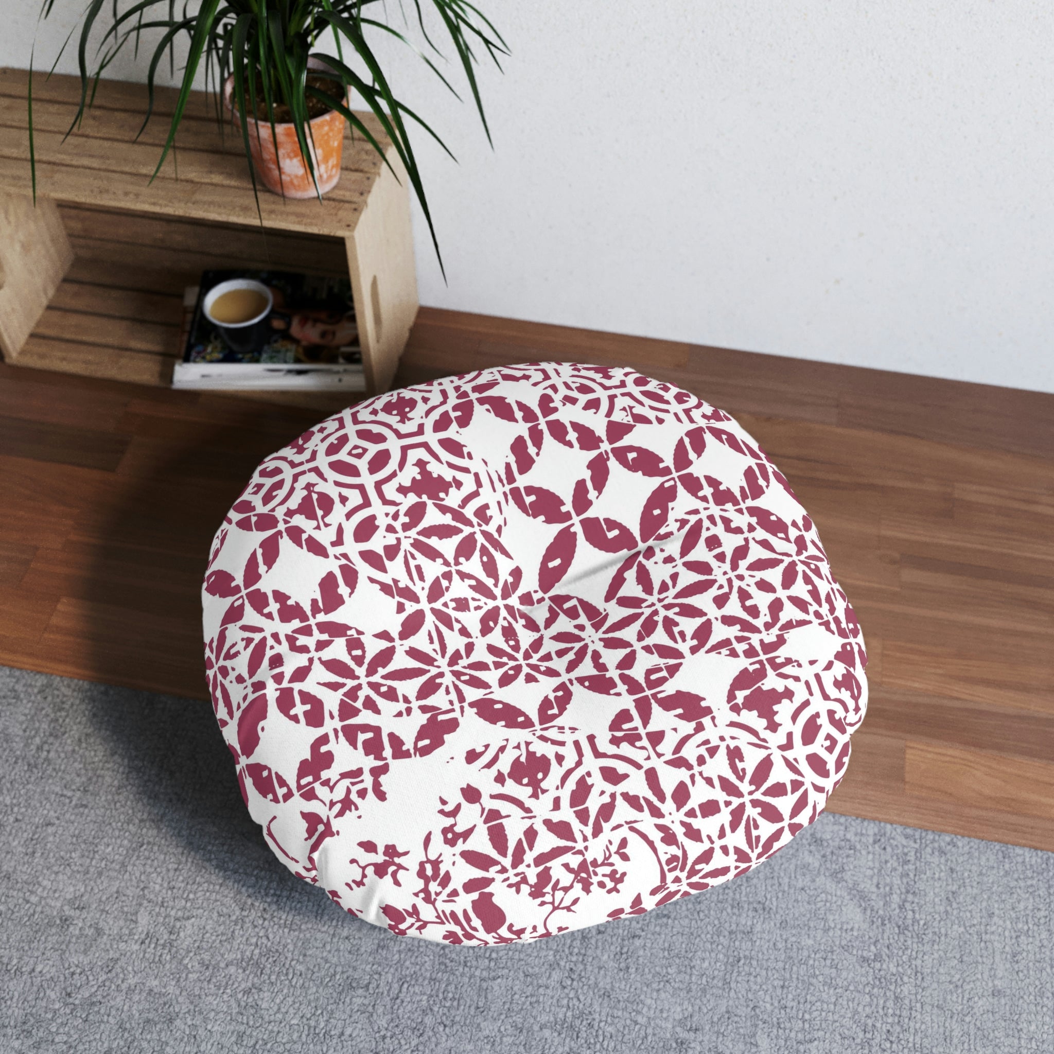 Tufted Floor Pillow, Round - Timeless -Burgundy