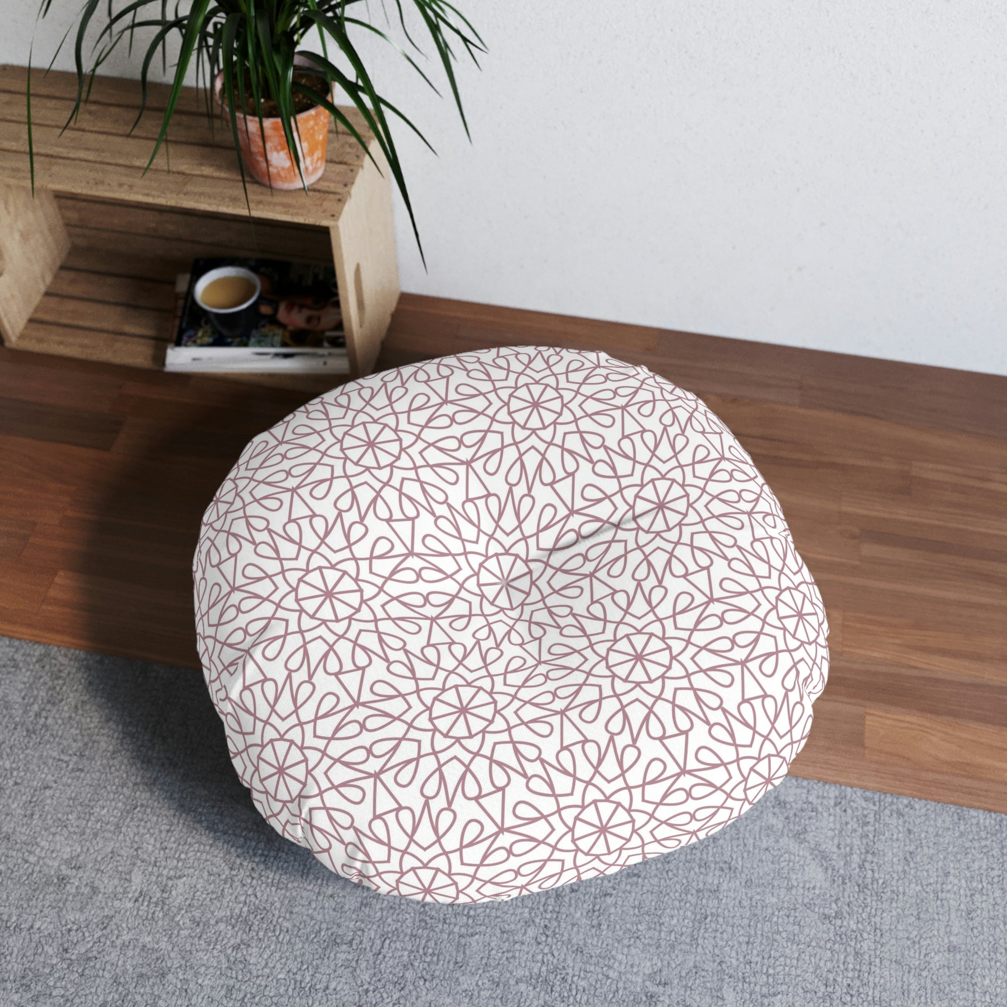 Tufted Floor Pillow, Round - Geometry - Mauve
