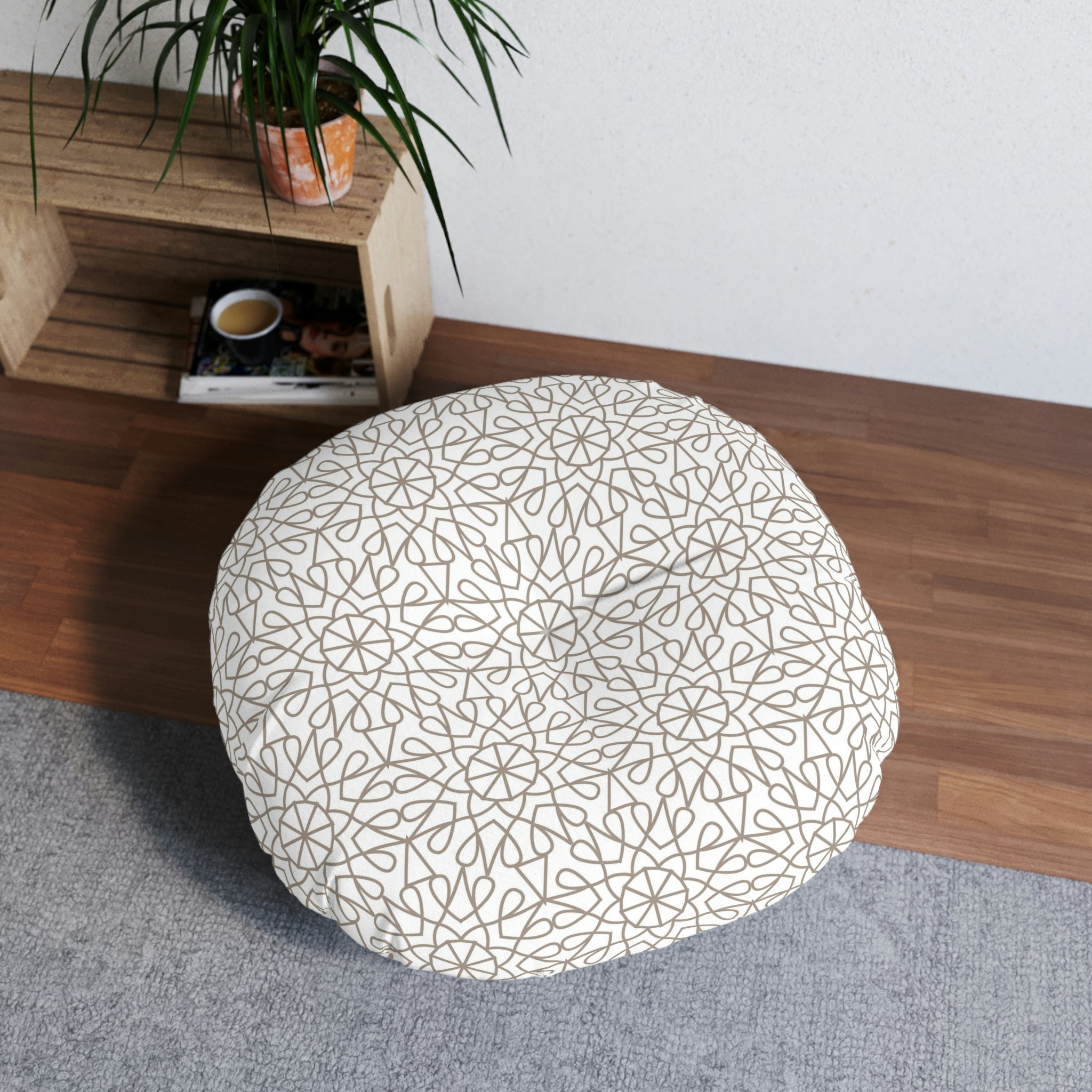 Tufted Floor Pillow, Round - Geometry - Taupe